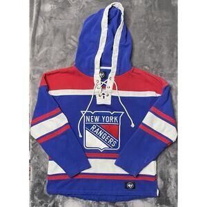 New York Rangers 47 Brand Superior Lacer Hoodie Men's Medium Blue Pullover